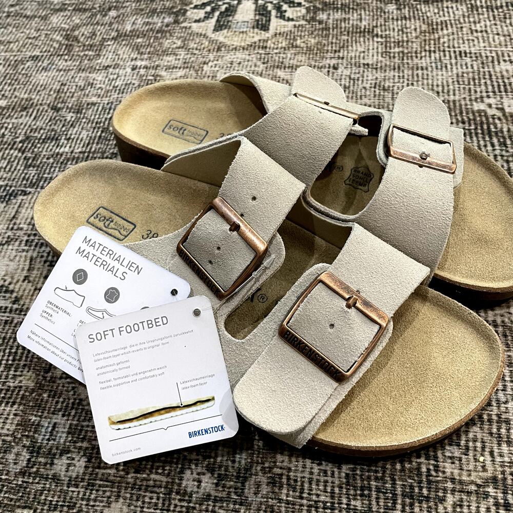 NEW Birkenstock Arizona Leather Suede Tan Sandals Size EU 38 US 7